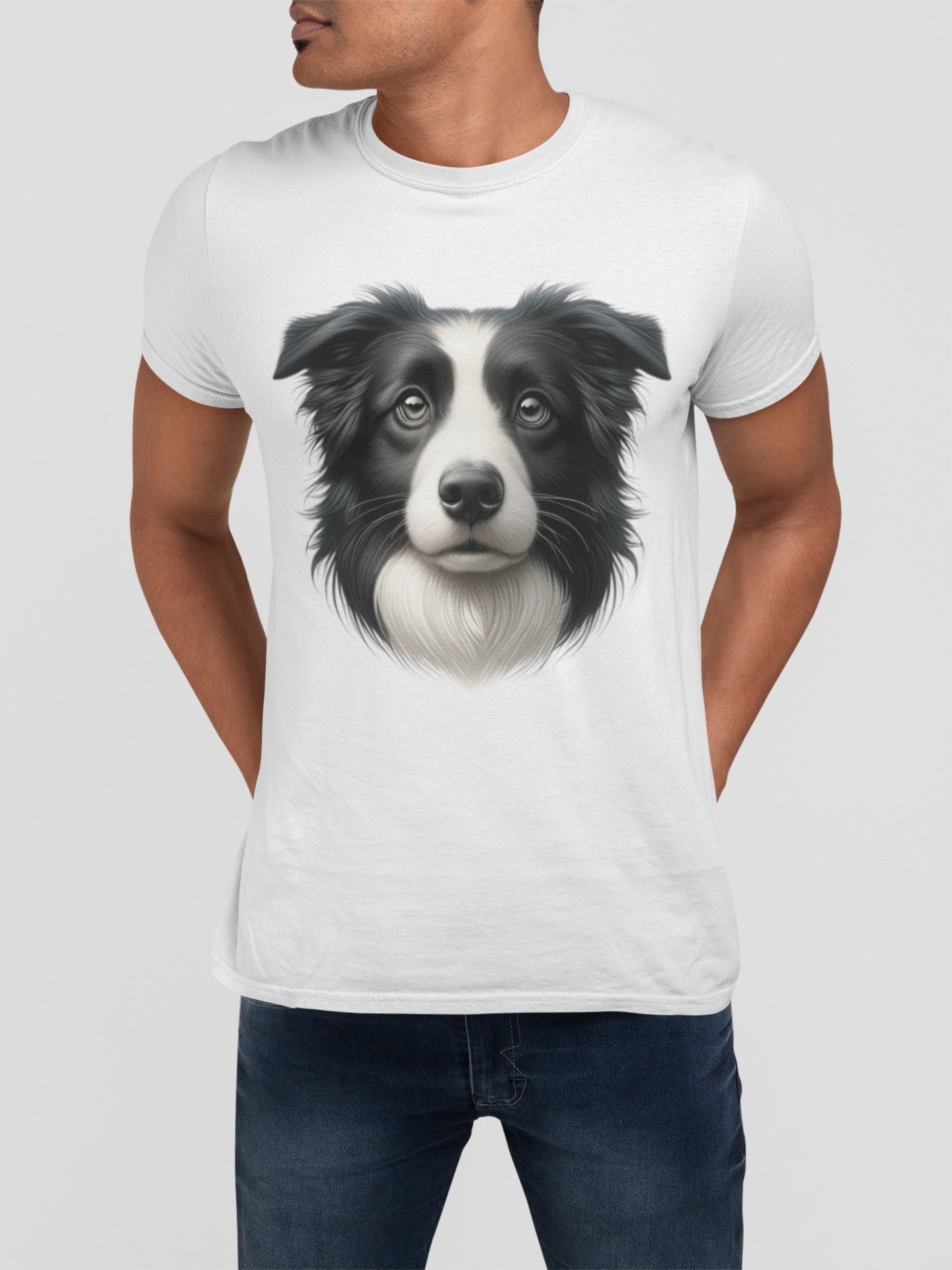 Border Collie Black & White Realistic Graphic Tee