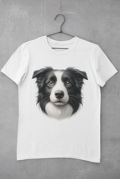 Border Collie Black & White Realistic Graphic Tee