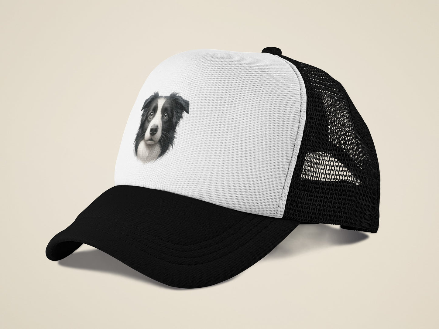 Border Collie Black & White Realistic Portrait Trucker Caps