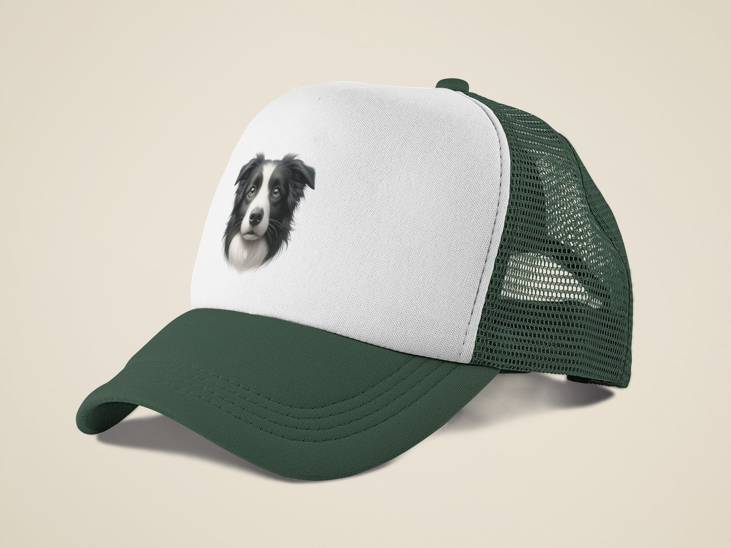 Border Collie Black & White Realistic Portrait Trucker Caps