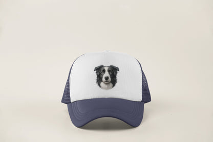 Border Collie Black & White Realistic Portrait Trucker Caps