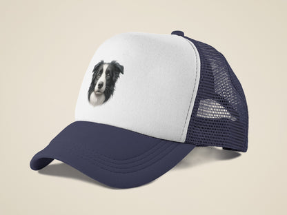 Border Collie Black & White Realistic Portrait Trucker Caps