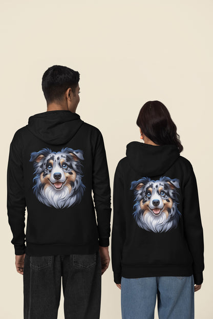 Australian Shepherd Blue Merle Cartoon Back Print Hoodie