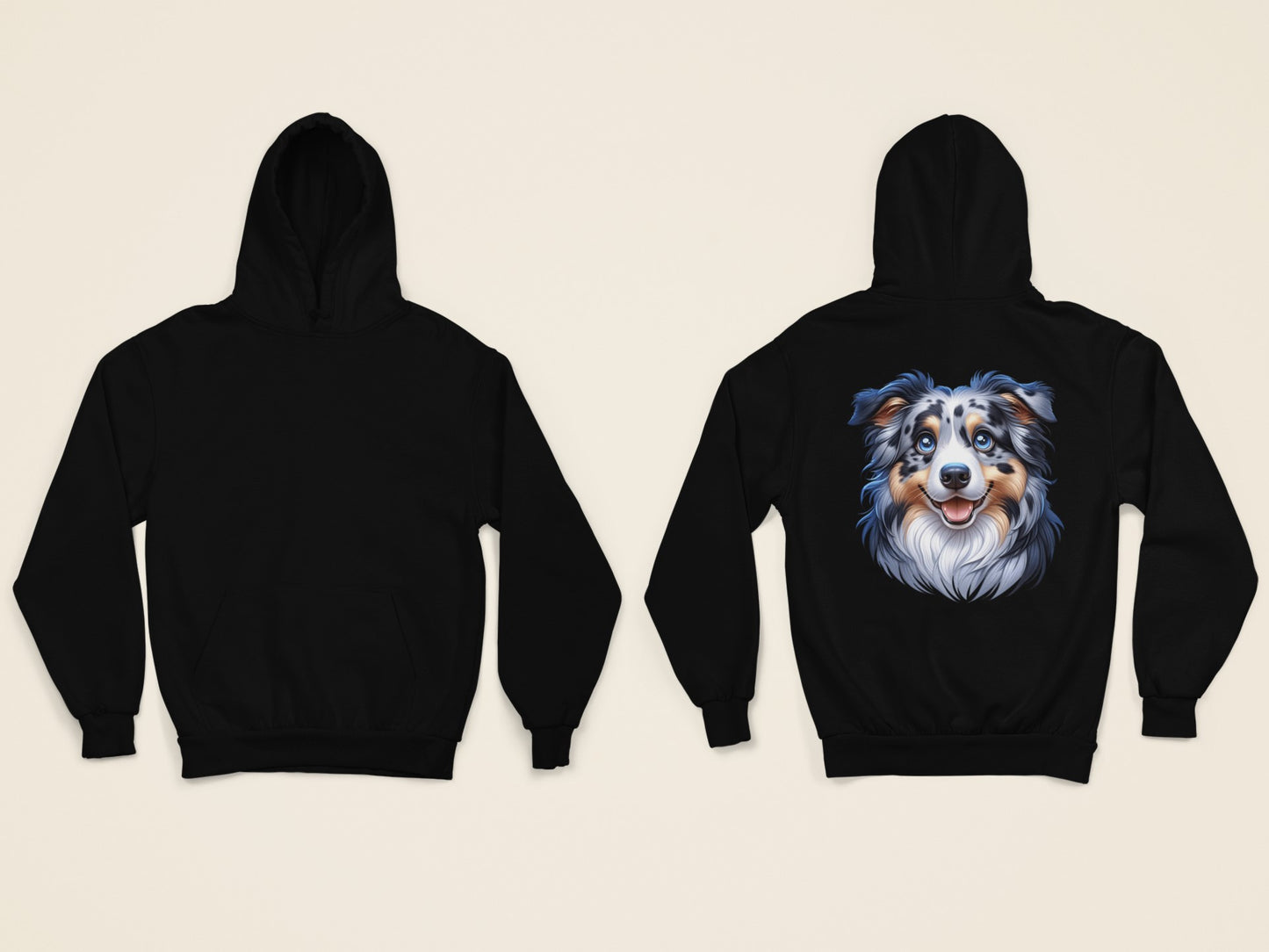 Australian Shepherd Blue Merle Cartoon Back Print Hoodie