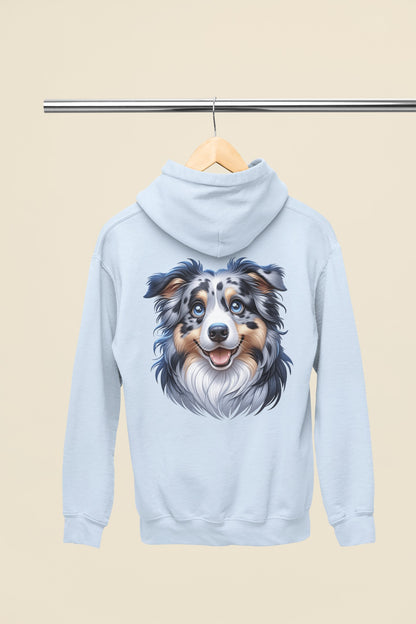 Australian Shepherd Blue Merle Cartoon Back Print Hoodie