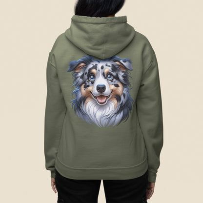 Australian Shepherd Blue Merle Cartoon Back Print Hoodie