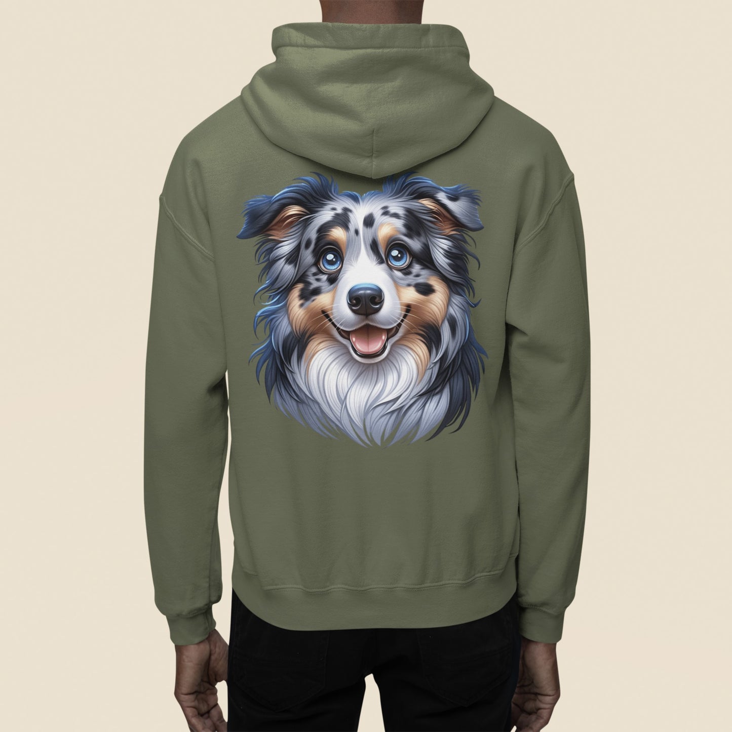 Australian Shepherd Blue Merle Cartoon Back Print Hoodie