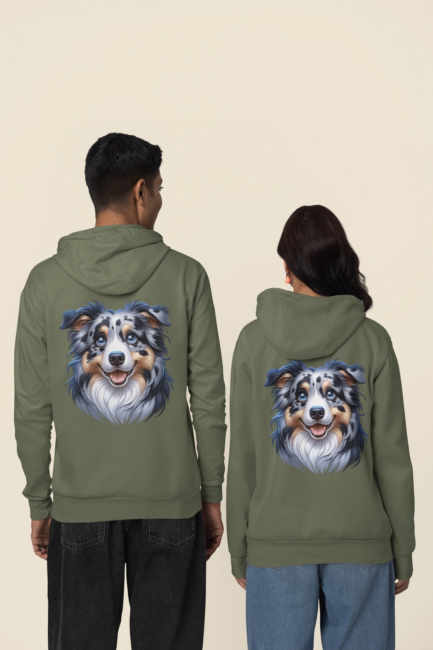 Australian Shepherd Blue Merle Cartoon Back Print Hoodie