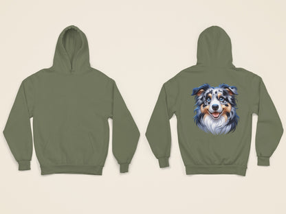 Australian Shepherd Blue Merle Cartoon Back Print Hoodie