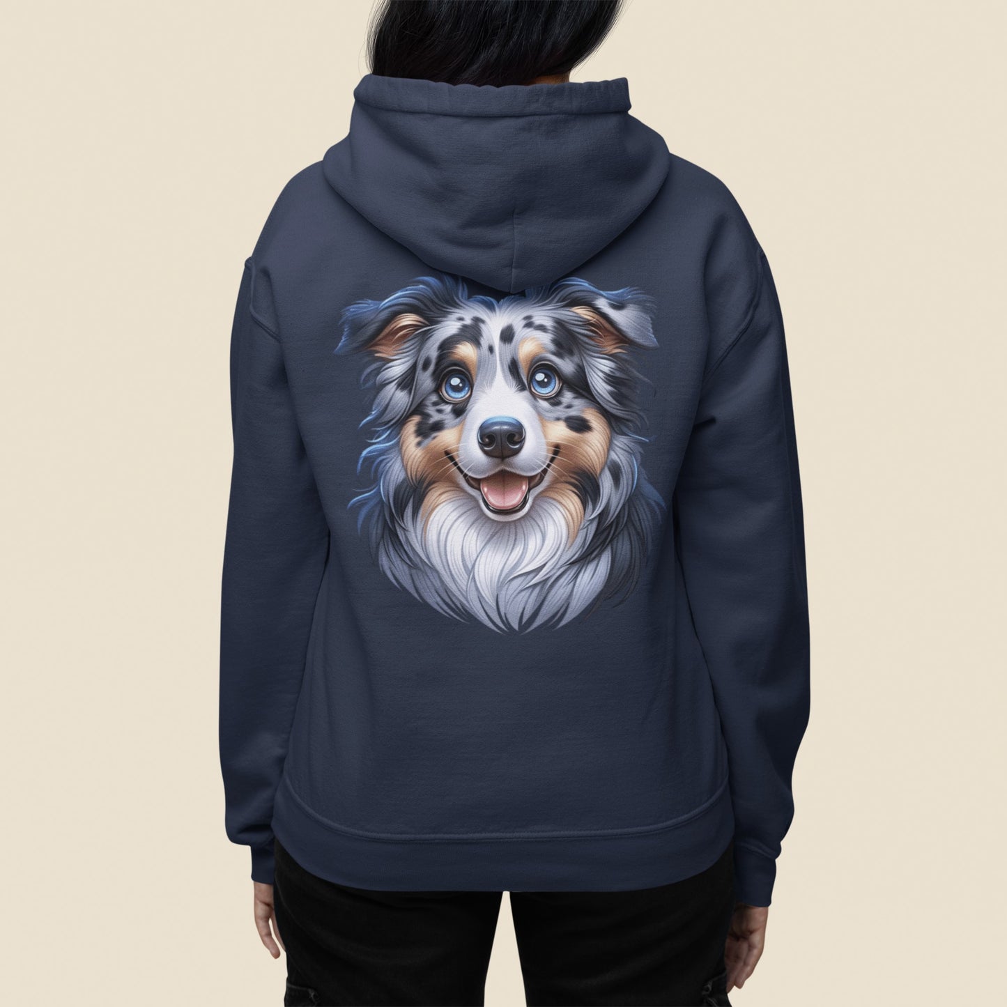 Australian Shepherd Blue Merle Cartoon Back Print Hoodie