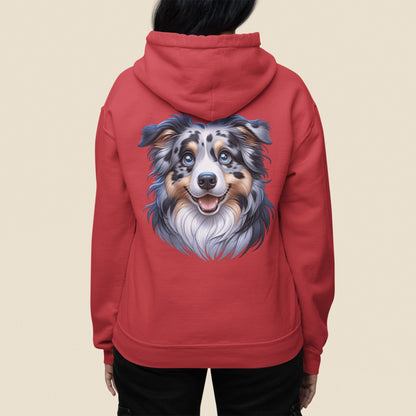 Australian Shepherd Blue Merle Cartoon Back Print Hoodie