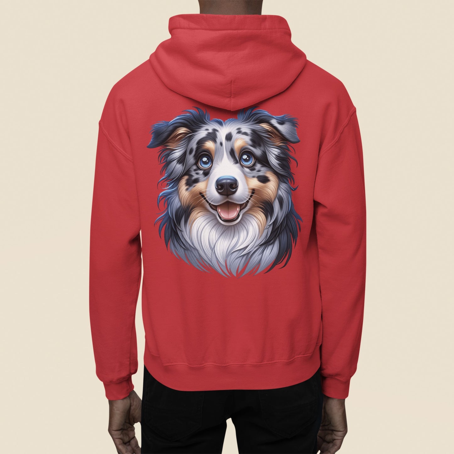 Australian Shepherd Blue Merle Cartoon Back Print Hoodie