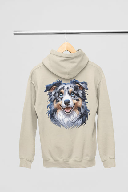 Australian Shepherd Blue Merle Cartoon Back Print Hoodie