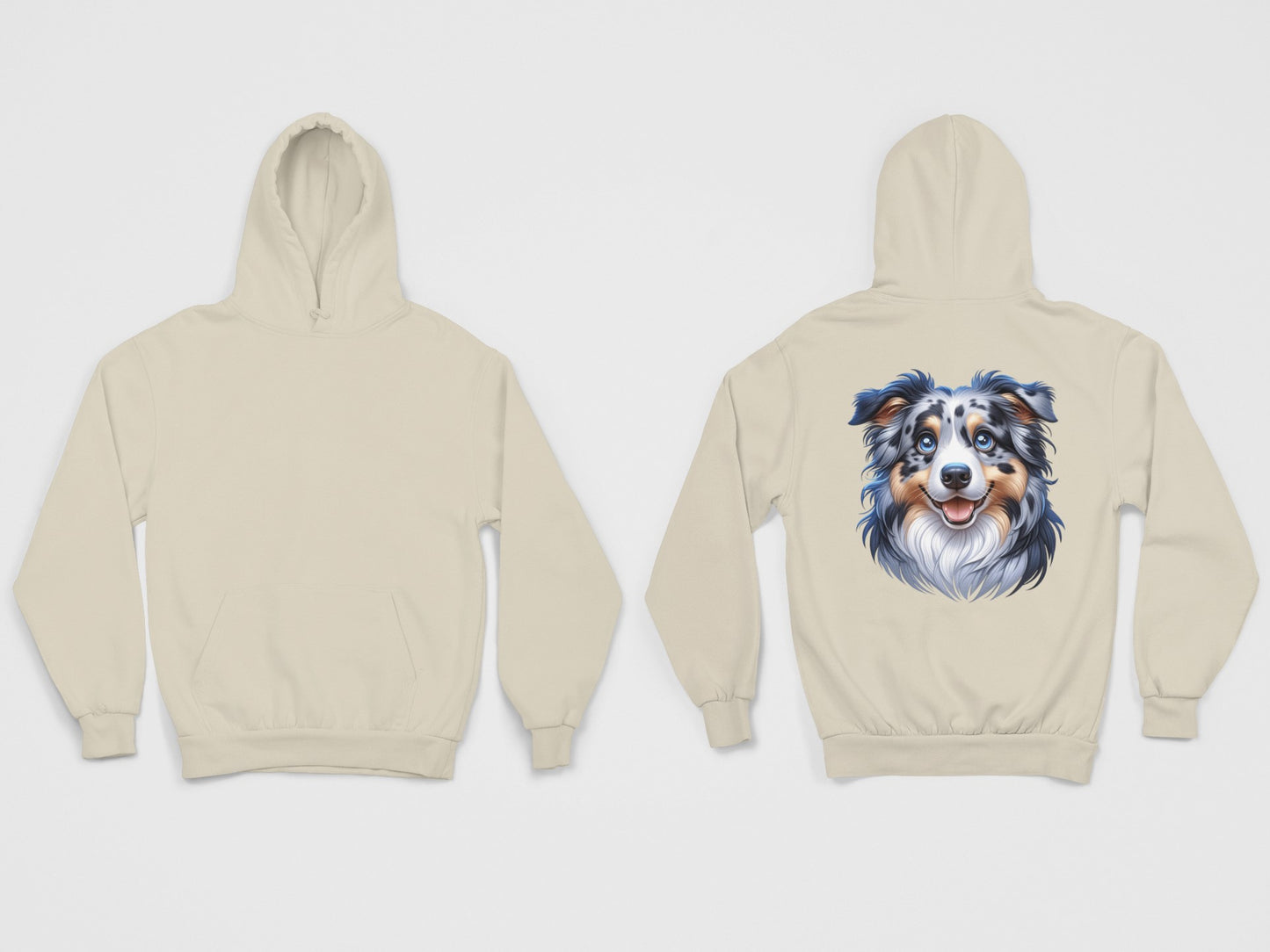 Australian Shepherd Blue Merle Cartoon Back Print Hoodie