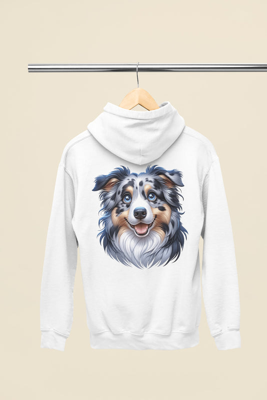 Australian Shepherd Blue Merle Cartoon Back Print Hoodie