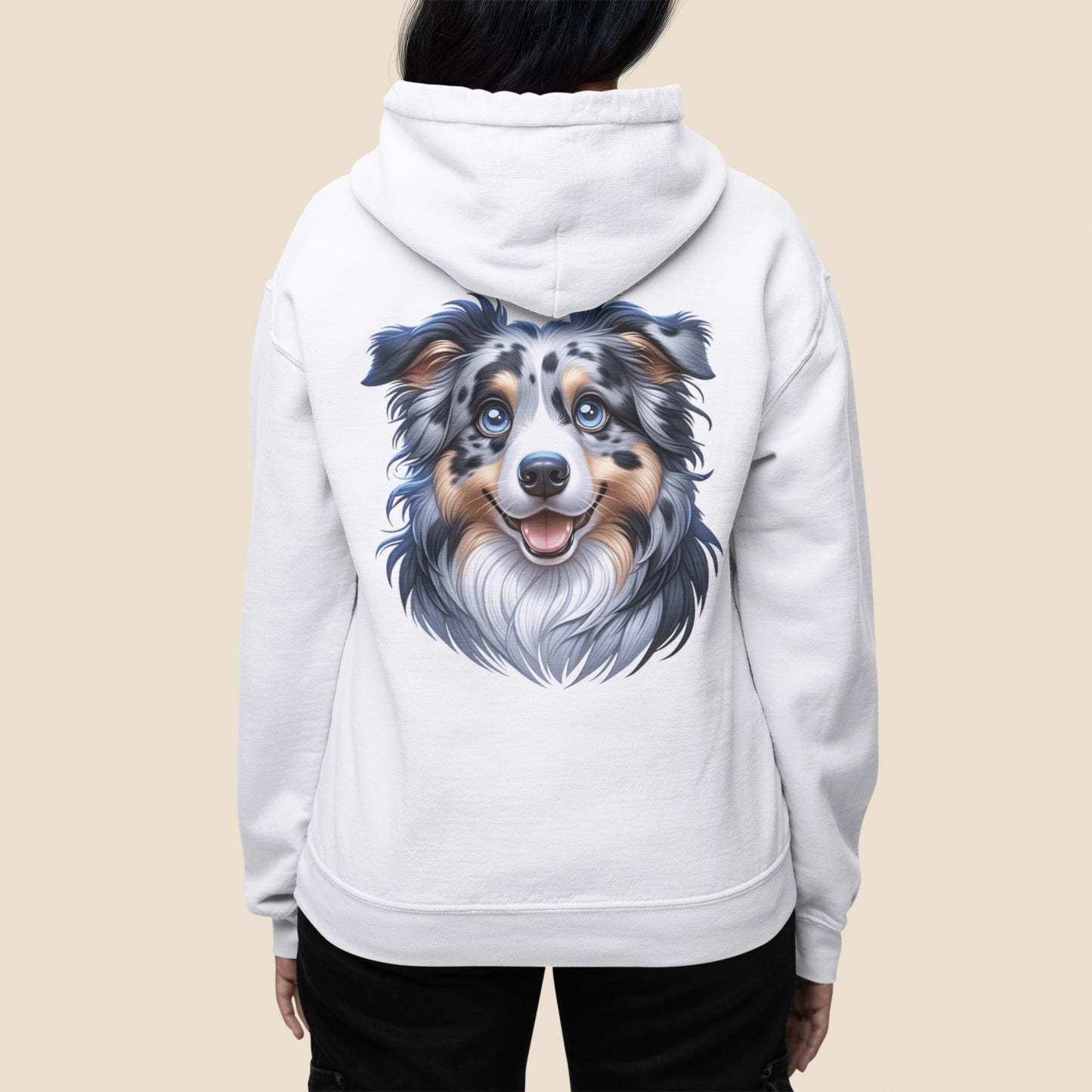 Australian Shepherd Blue Merle Cartoon Back Print Hoodie