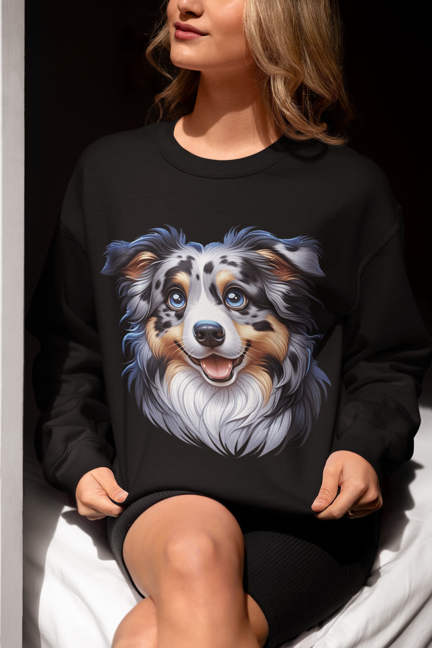 Australian Shepherd Blue Merle Cartoon Design Crewneck Sweatshirt