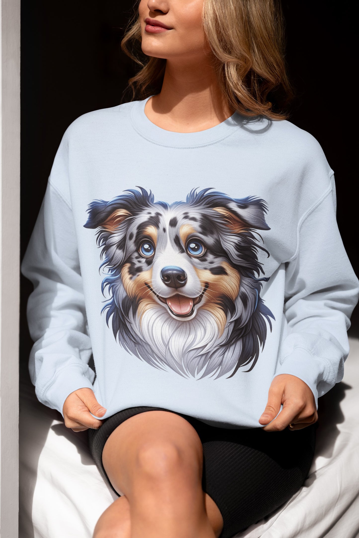 Australian Shepherd Blue Merle Cartoon Design Crewneck Sweatshirt