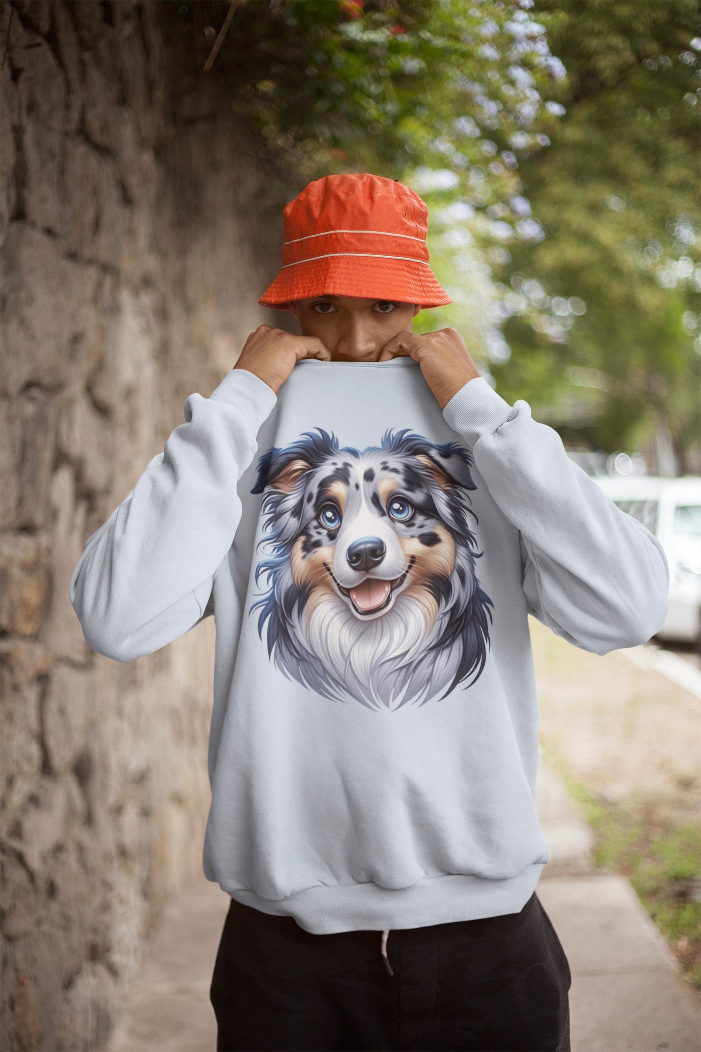 Australian Shepherd Blue Merle Cartoon Design Crewneck Sweatshirt