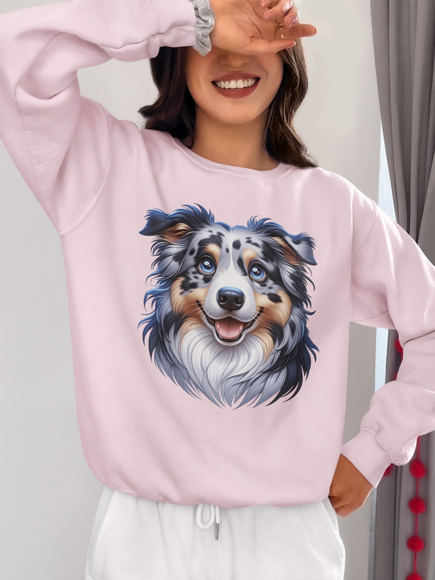 Australian Shepherd Blue Merle Cartoon Design Crewneck Sweatshirt