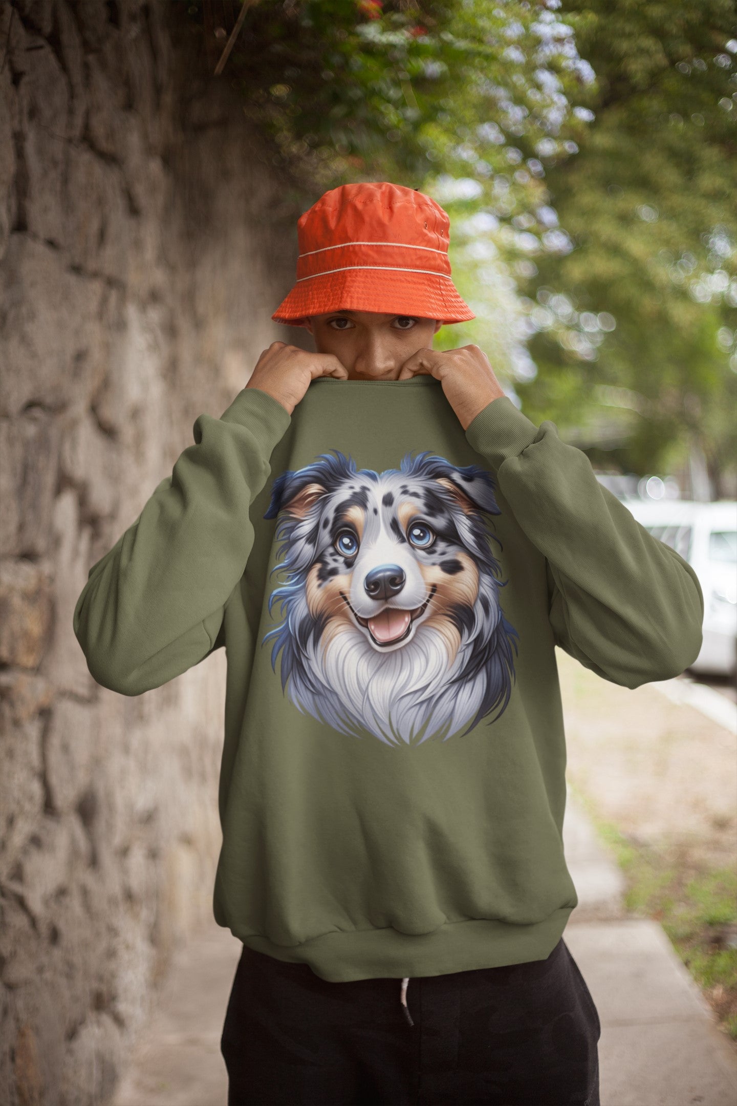 Australian Shepherd Blue Merle Cartoon Design Crewneck Sweatshirt