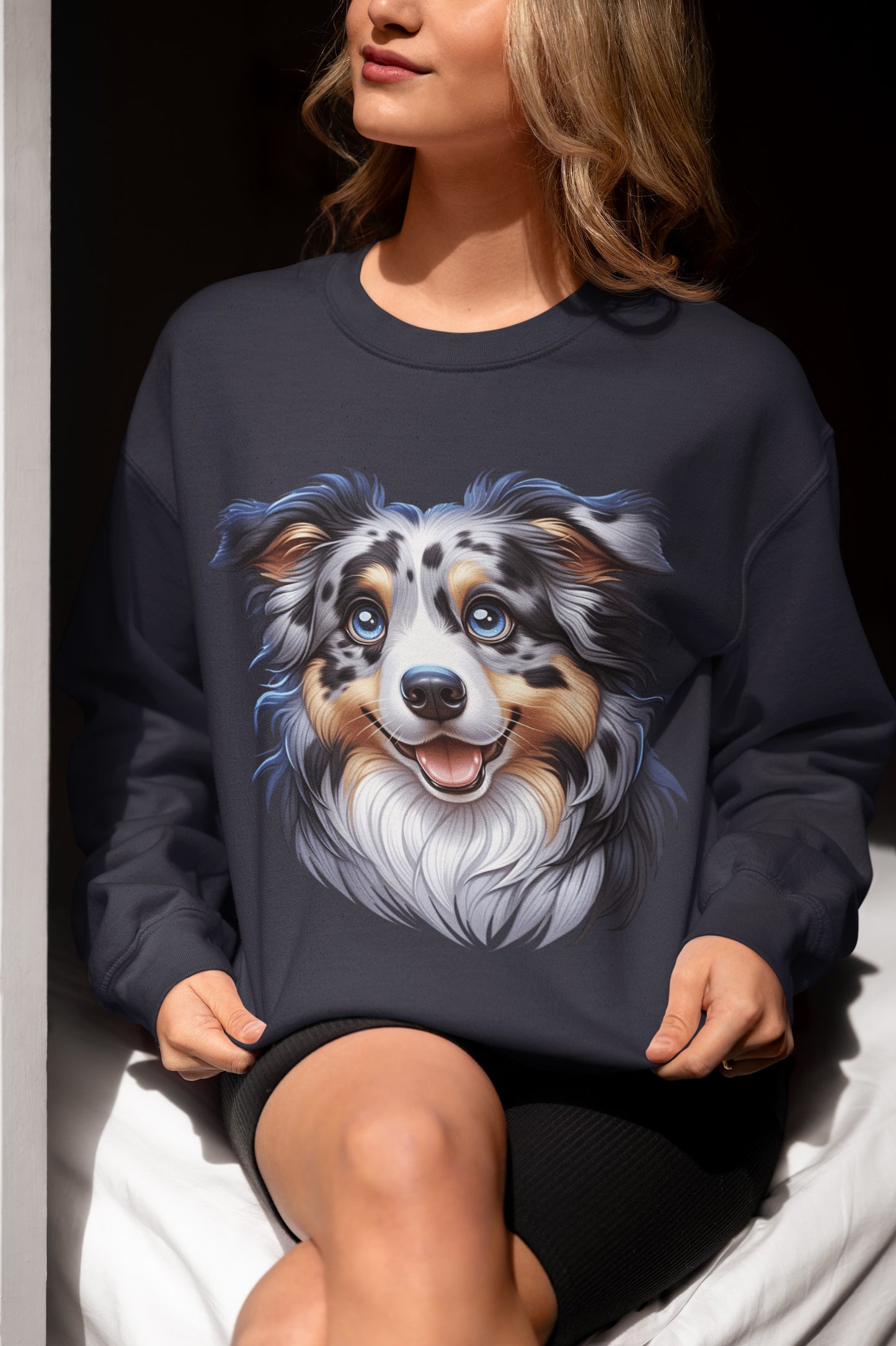 Australian Shepherd Blue Merle Cartoon Design Crewneck Sweatshirt