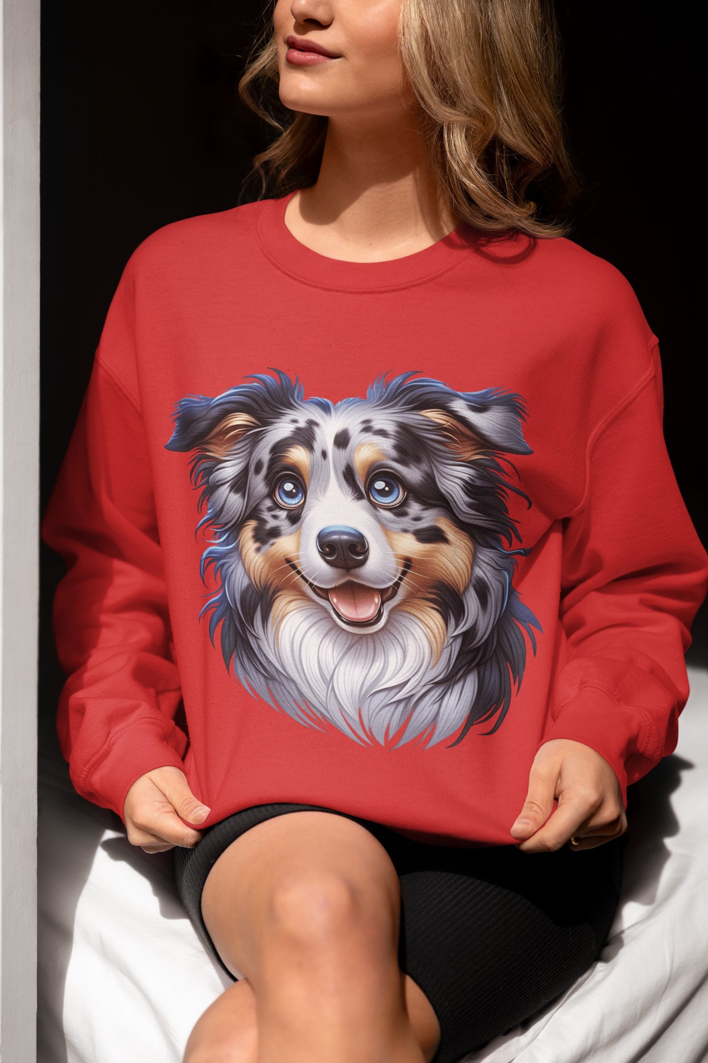 Australian Shepherd Blue Merle Cartoon Design Crewneck Sweatshirt