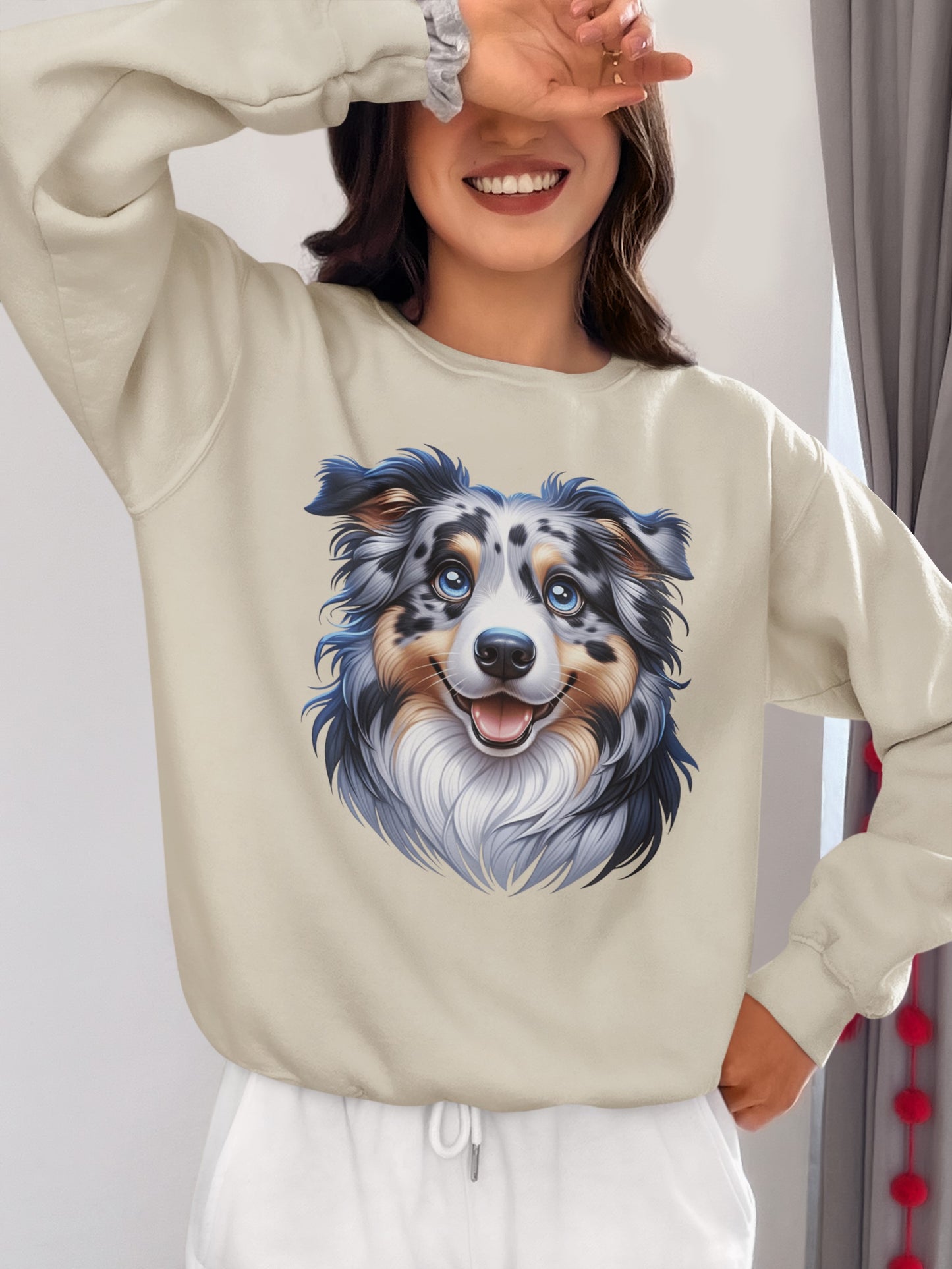 Australian Shepherd Blue Merle Cartoon Design Crewneck Sweatshirt