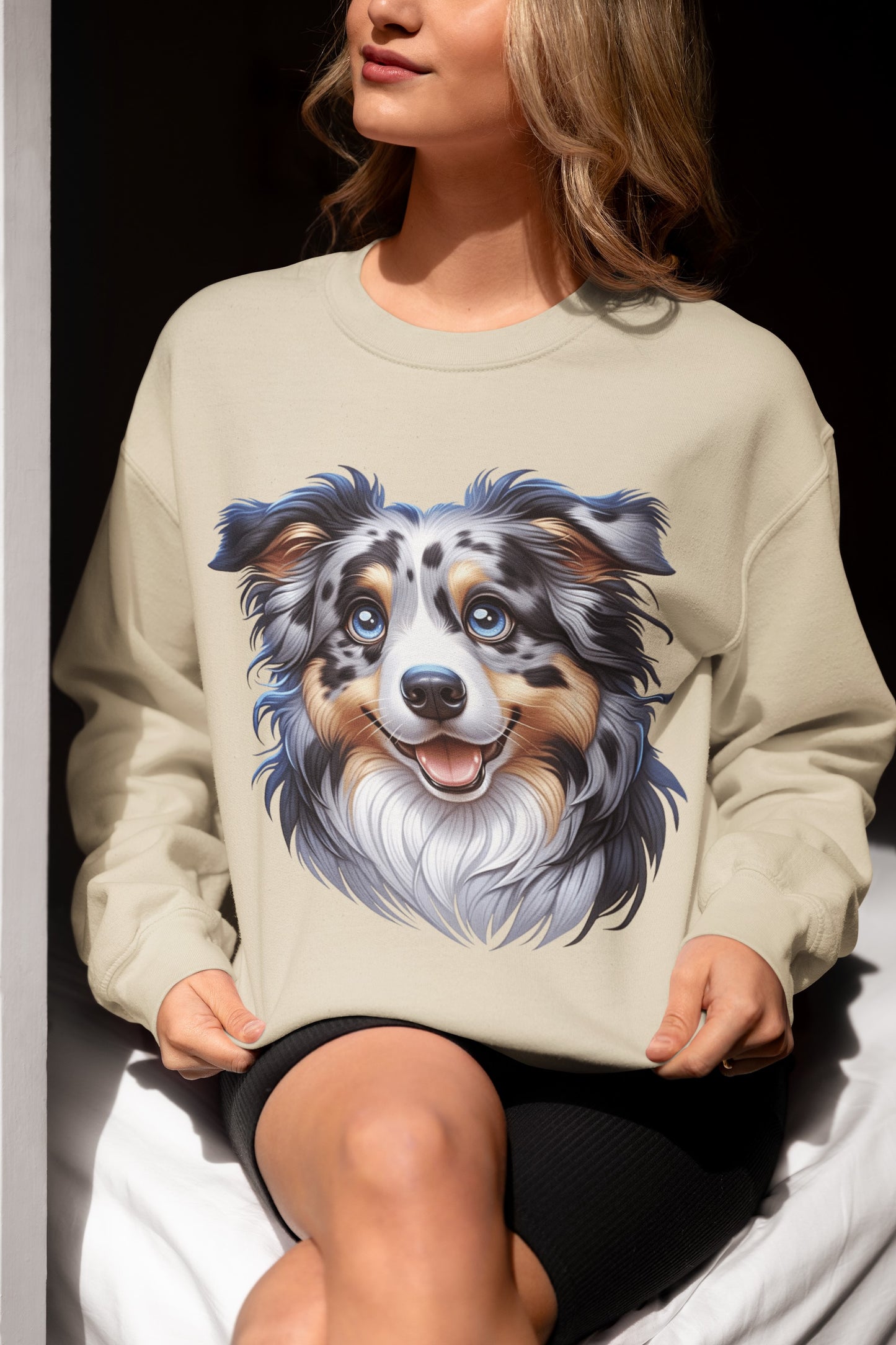 Australian Shepherd Blue Merle Cartoon Design Crewneck Sweatshirt