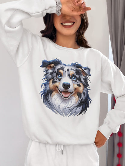 Australian Shepherd Blue Merle Cartoon Design Crewneck Sweatshirt