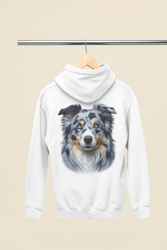 Australian Shepherd Blue Merle Realistic Back Print Hoodie