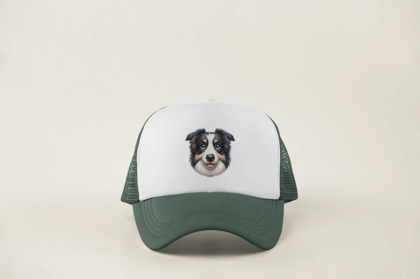 Australian Shepherd Black Tri Cartoon Portrait Trucker Caps