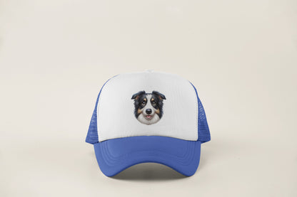 Australian Shepherd Black Tri Cartoon Portrait Trucker Caps