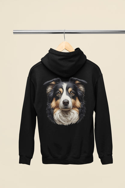 Australian Shepherd Black Tri Realistic Back Print Hoodie