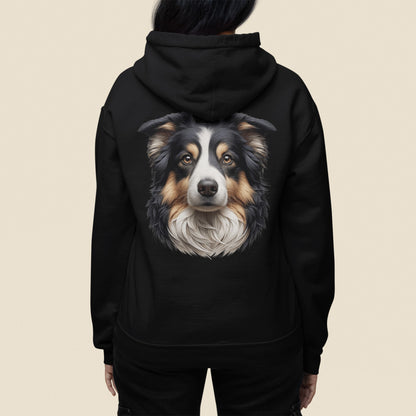 Australian Shepherd Black Tri Realistic Back Print Hoodie