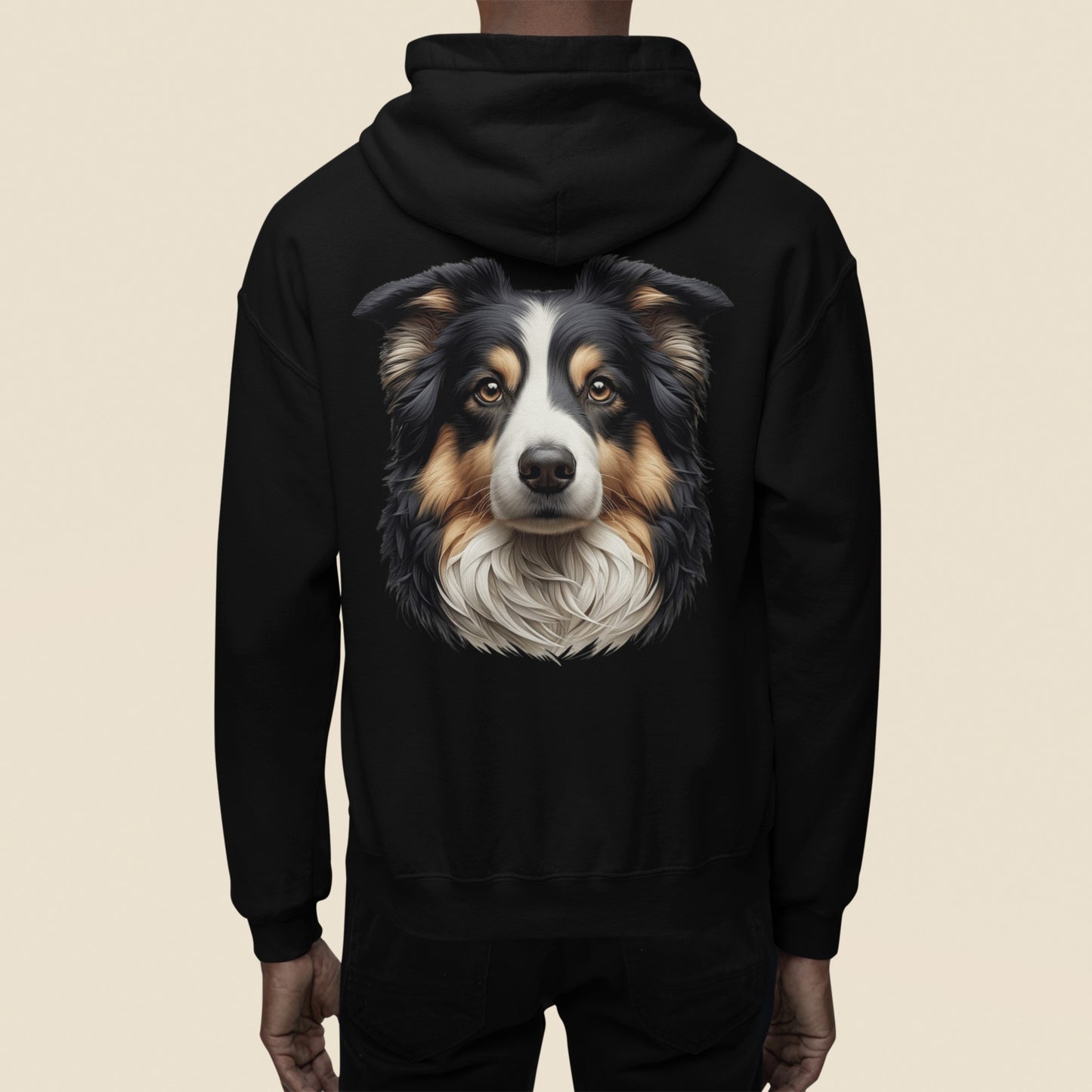 Australian Shepherd Black Tri Realistic Back Print Hoodie