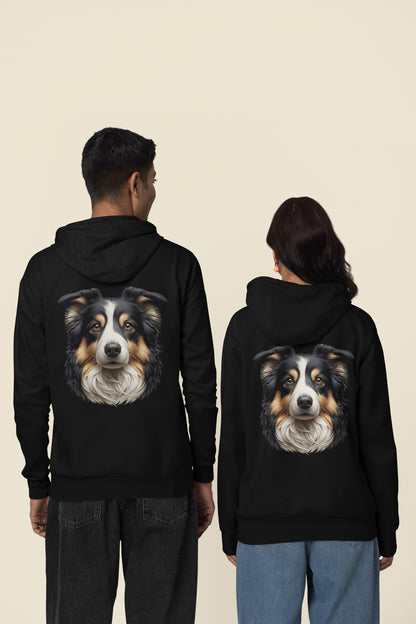 Australian Shepherd Black Tri Realistic Back Print Hoodie