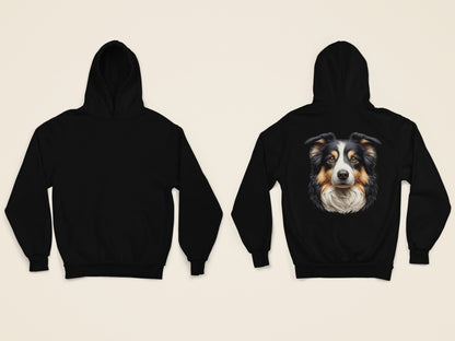 Australian Shepherd Black Tri Realistic Back Print Hoodie