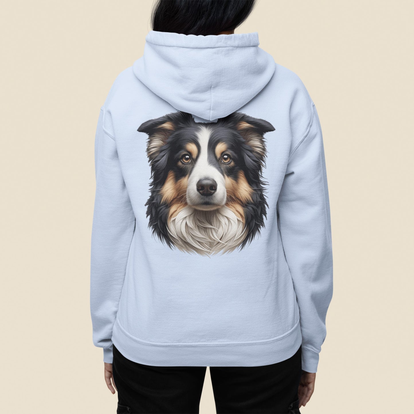 Australian Shepherd Black Tri Realistic Back Print Hoodie