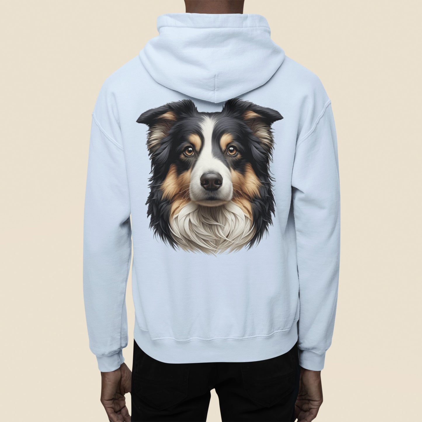 Australian Shepherd Black Tri Realistic Back Print Hoodie