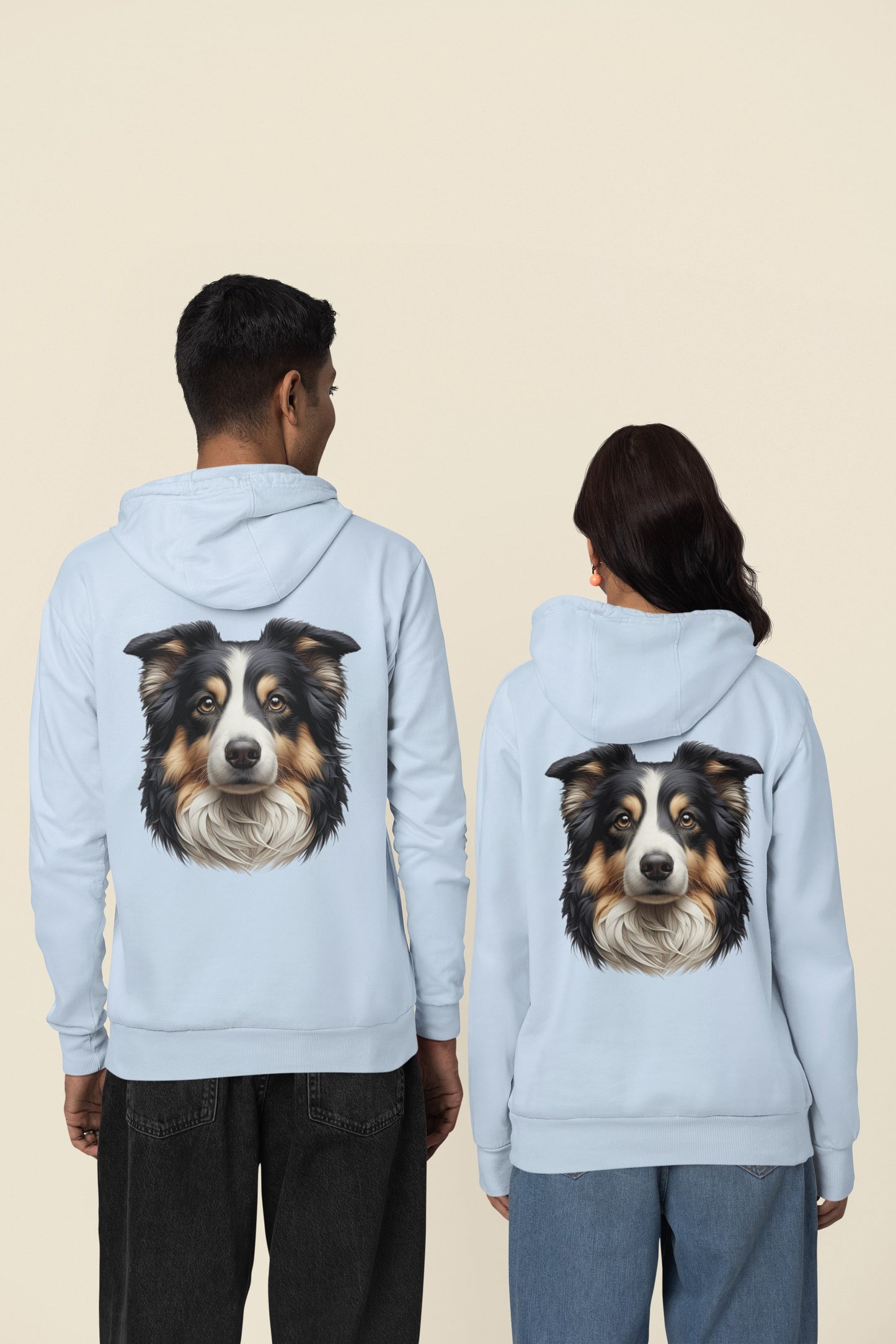 Australian Shepherd Black Tri Realistic Back Print Hoodie