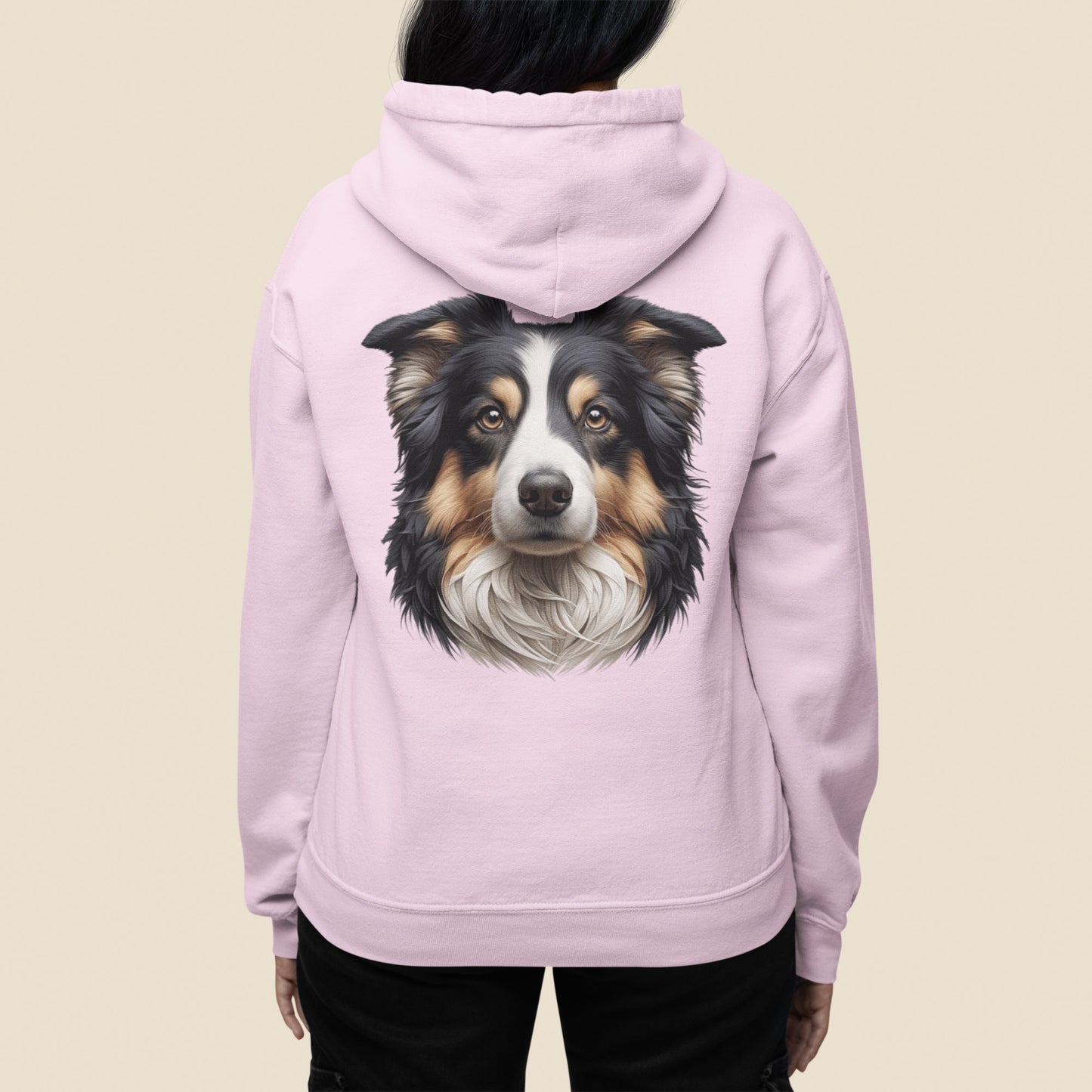 Australian Shepherd Black Tri Realistic Back Print Hoodie
