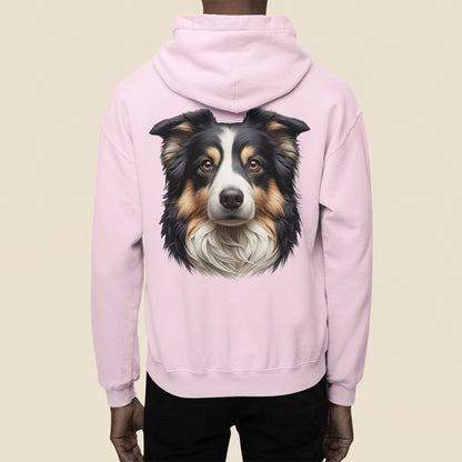 Australian Shepherd Black Tri Realistic Back Print Hoodie