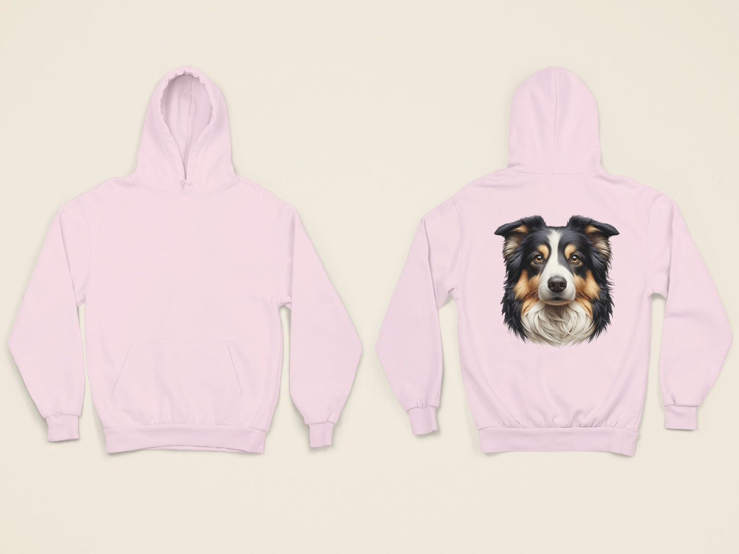 Australian Shepherd Black Tri Realistic Back Print Hoodie