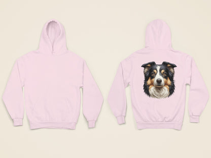 Australian Shepherd Black Tri Realistic Back Print Hoodie