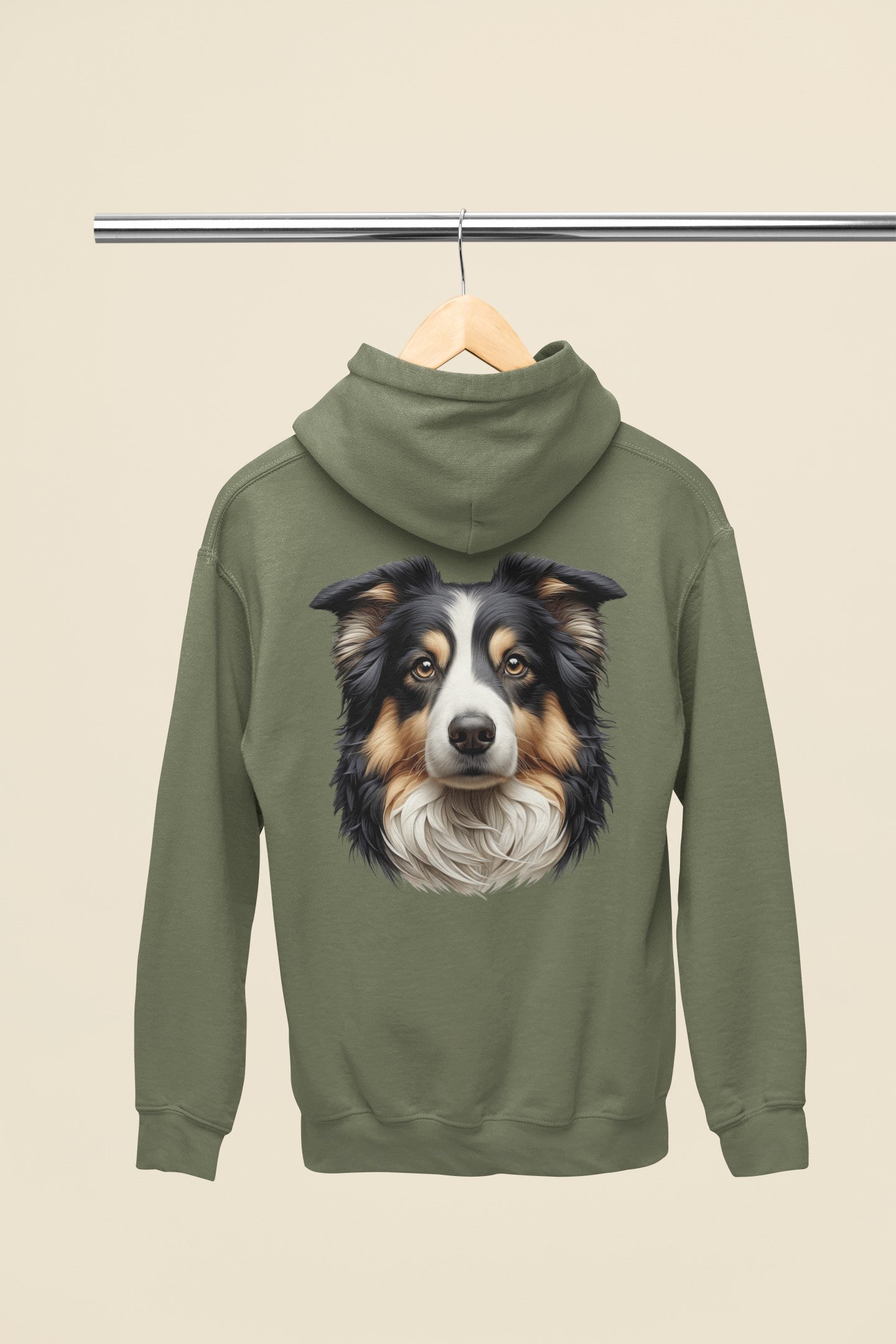 Australian Shepherd Black Tri Realistic Back Print Hoodie