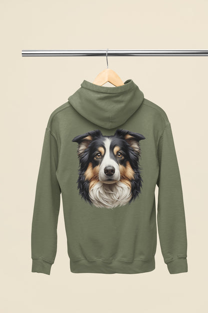 Australian Shepherd Black Tri Realistic Back Print Hoodie