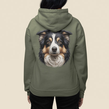 Australian Shepherd Black Tri Realistic Back Print Hoodie