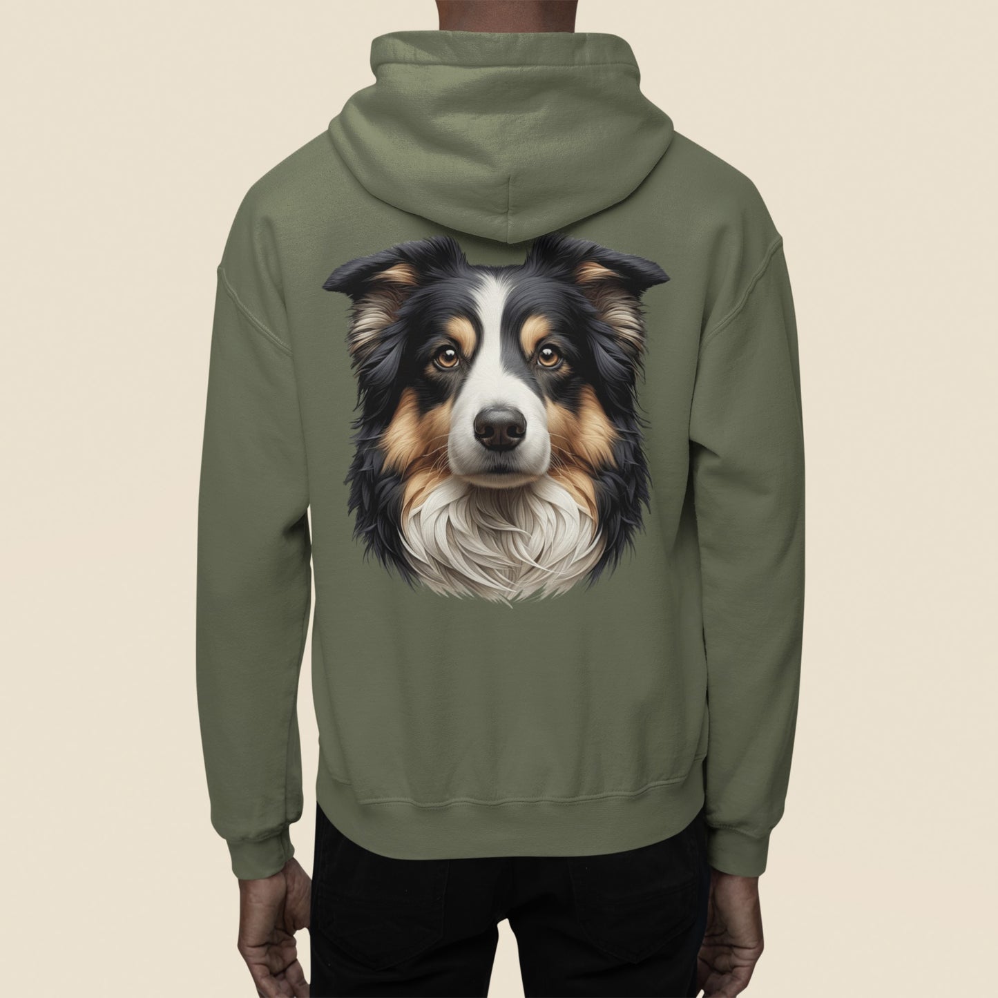 Australian Shepherd Black Tri Realistic Back Print Hoodie