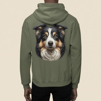 Australian Shepherd Black Tri Realistic Back Print Hoodie